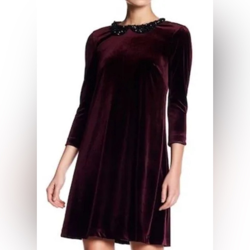 Betsey Johnson Burgundy Velvet Dress with Black Collar